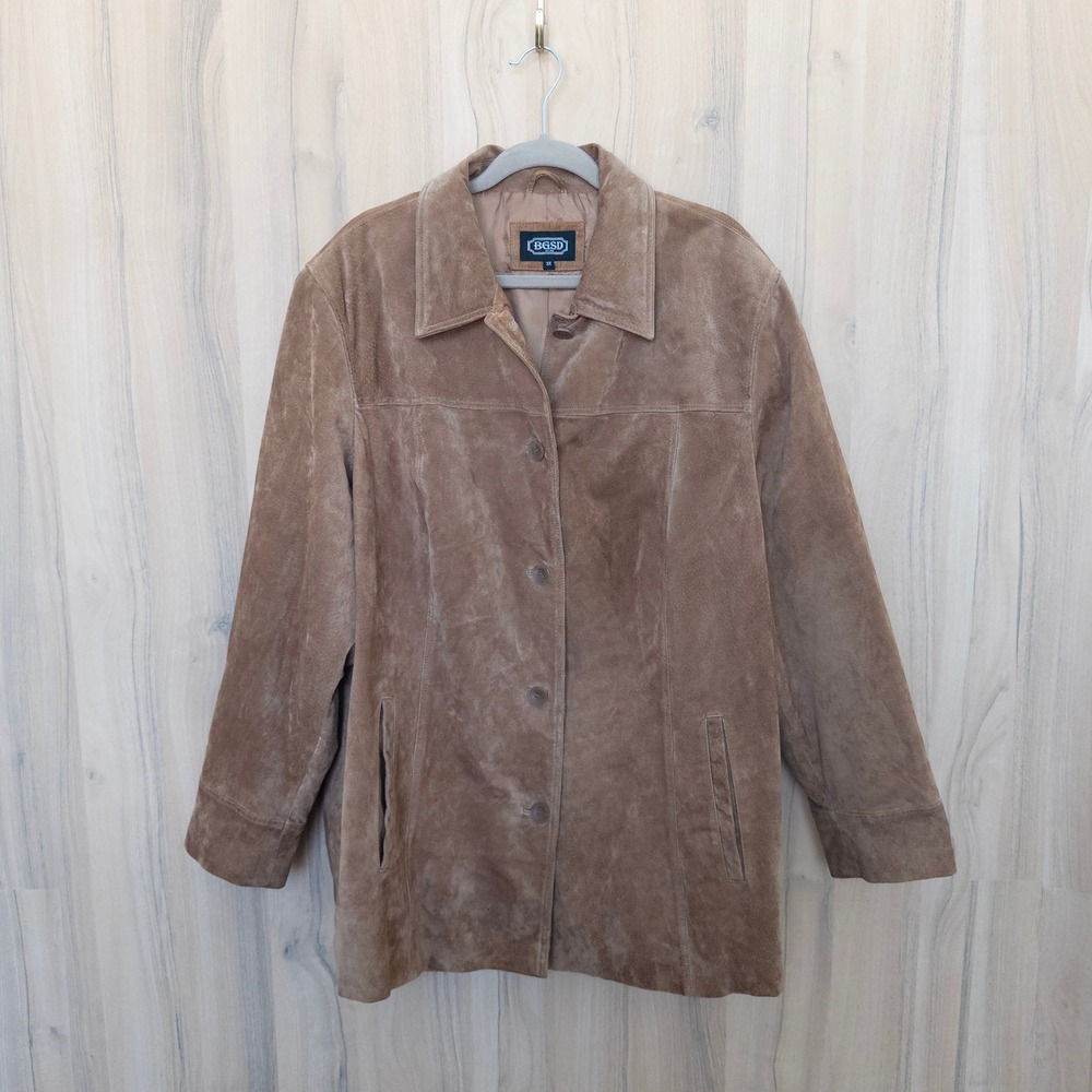 BGSD‎ Womens Suede Jacket 3X Brown Leather Button Front 90s Minimalist Western